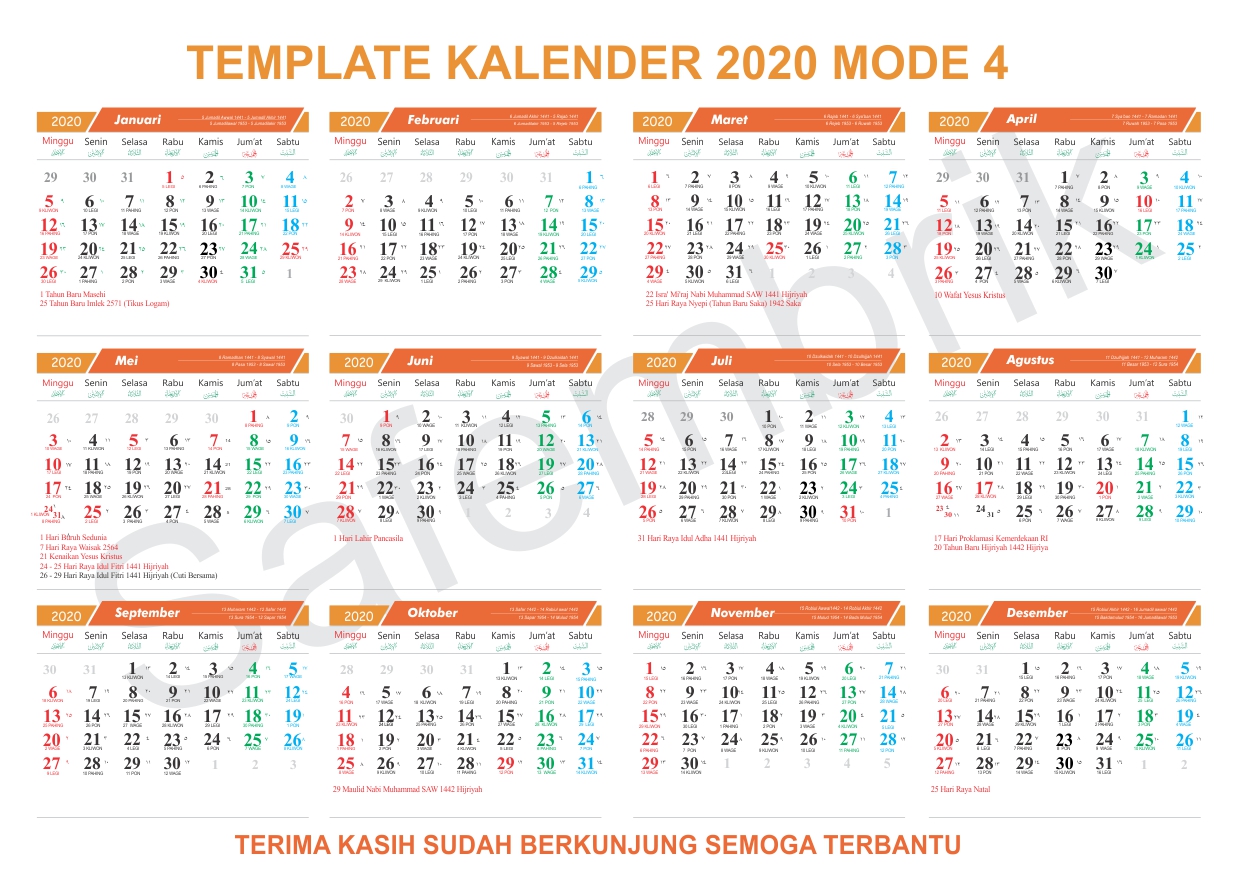 Template Kalender  2020  Format Coreldraw Safembrik s