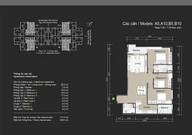 Mặt bằng căn hộ A5 A10 B5 B10 - 106m - The Legend
