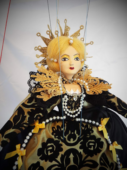 Pelham Puppet redressed as Queen Elizabeth I by Alexander Sanderson Designs