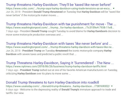 the Gaslighter has no reservation in playing crazy, threatening, and then really throwing others under the bus: Trump can act on Harley Davidson punishment