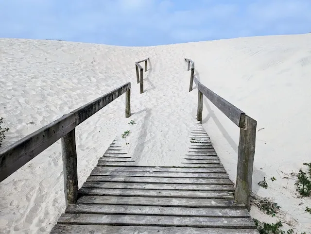 Boardwalk covered in sand at Costa Nova Portugal