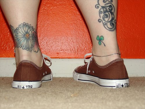 bow tattoo on ankle. Clover and Flower Ankle Tattoo