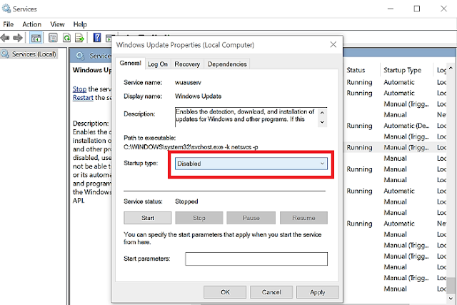 services.msc windows update disable