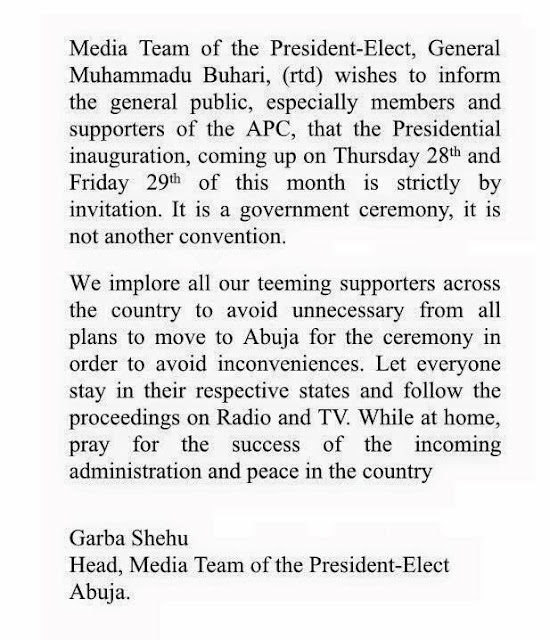 Statement released by president elect team Nigeria