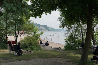 Large beach, cool water, shady trees, forest, and picnic area in Bluffers Park