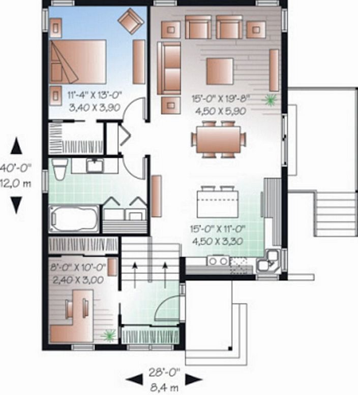 denah rumah minimalis sederhana 7x12m moderen