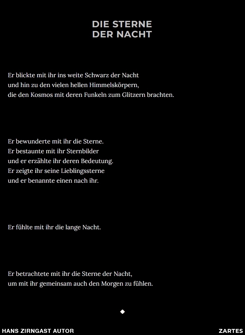 Hans Zirngast Autor - Zartes Texte - Die Sterne der Nacht