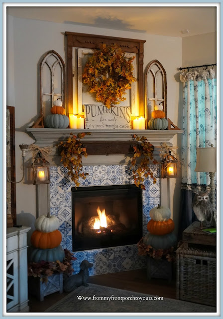 Farmhouse Cottage Fall Fireplace Mantel-Cozy Fall Decor-From My Front Porch To Yours