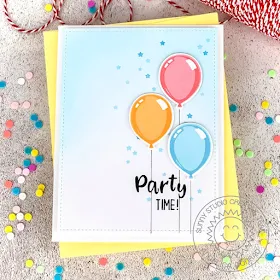 Sunny Studio Stamps: Kinsley Alphabet Phoebe Alphabet Birthday Balloon Frilly Frame Dies Birthday Card by Angelica Conrad