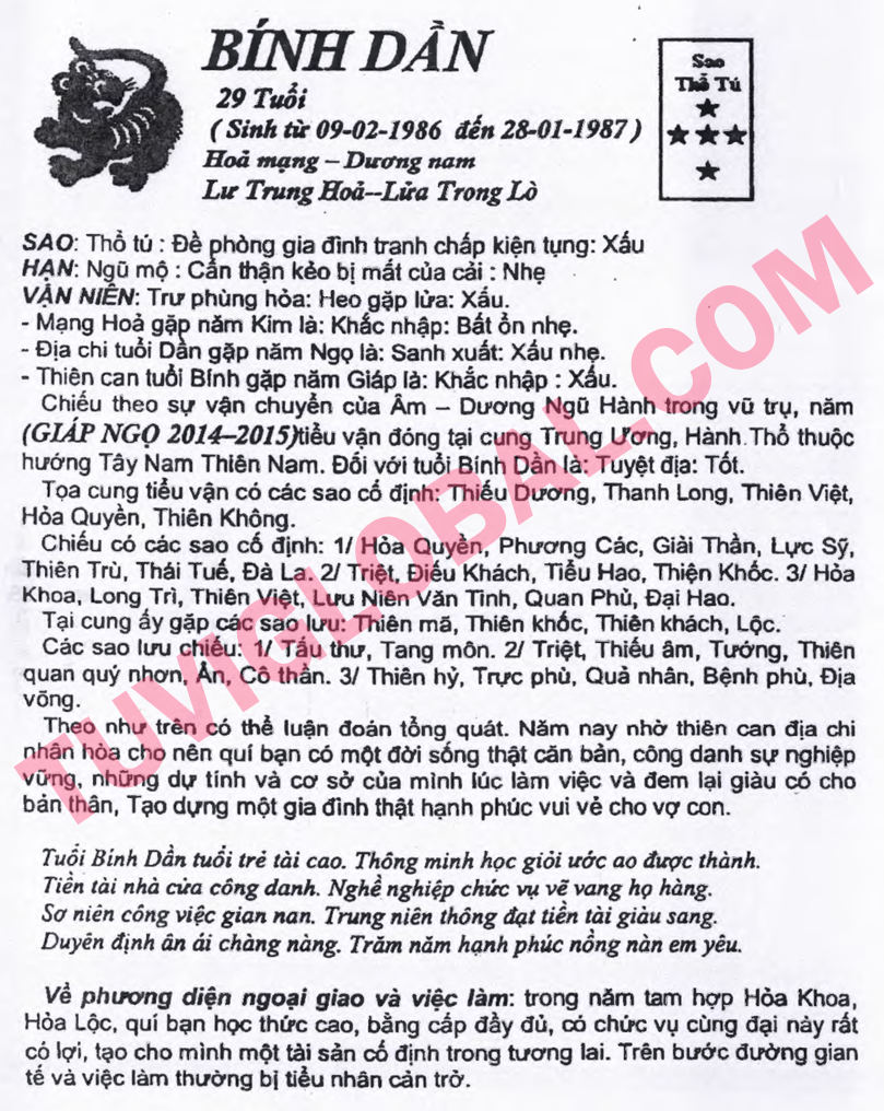 Xem tử vi tuổi Bính Dần nam mạng năm 2014 Giáp Ngọ