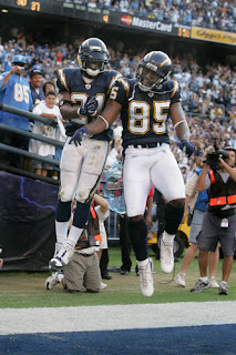 LT and Antonio Gates celebrating in the endzone.