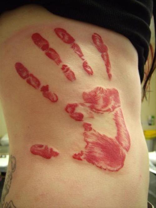 baby handprint tattoos. Red Ink Hand Print Tattoo