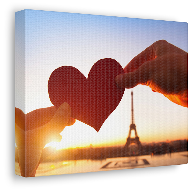 Valentine Canvas Gallery Wrap With Heart in Hands, Loving Couple in Paris, France