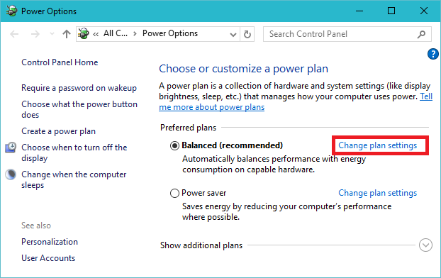 Change Power Plan Setting