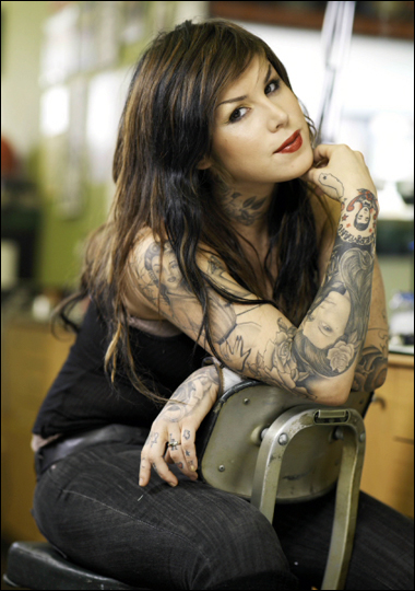 Kat Von D tattooing Von D was asked to work at Miami Ink when Darren Brass