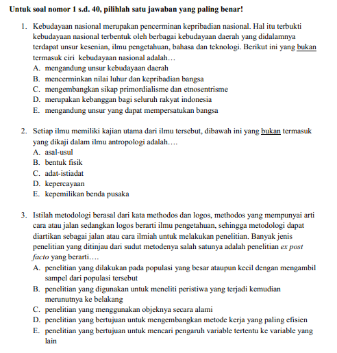 Soal Latihan USBN Antropologi SMA Tahun 2019/2020