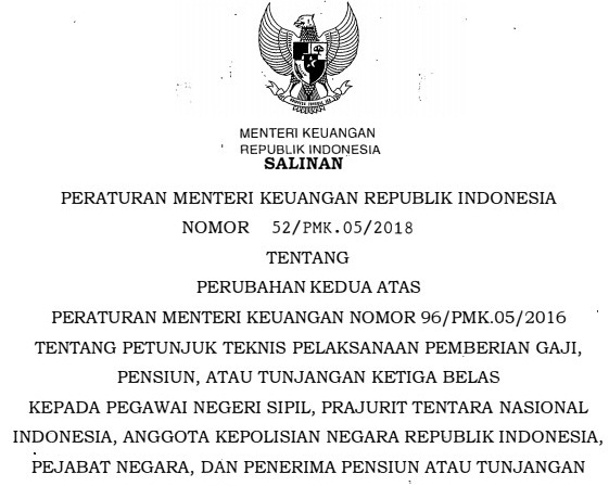 Download Peraturan Pemerintah PP dan Peraturan Menteri Keuangan Republik Indonesia PMK Tentang Pemberian Tunjangan Hari Raya THR dan Gaji Ke13 Tahun 2018