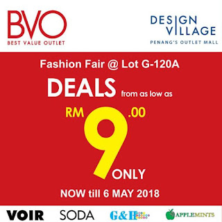 BVO Fashion Sale Fair at Design Village Penang Outlet Mall (Till 6 May 2018)