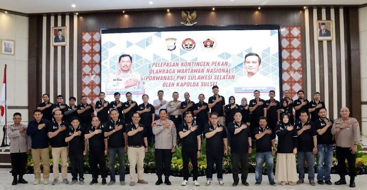 Kapolda Sulsel Lepas 67 Peserta Kontingen PWI Sulsel Ke Porwanas 2022 Jatim 