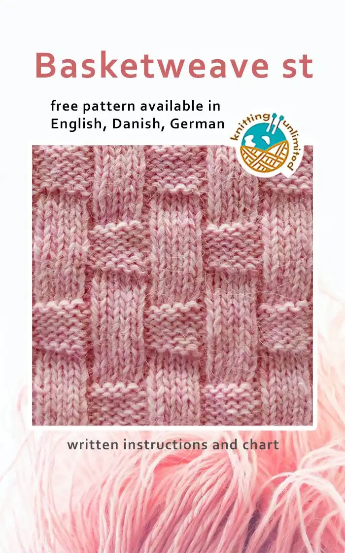 Basketweave stitch is offered in three languages - English, Danish, and German - and all versions are available for free