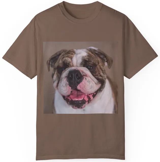 Unisex Garment Dyed Comfort Colors T-Shirt With Portrait of Brown and White Bulldog