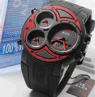 jam tangan Alfa original 047 black rubber Red