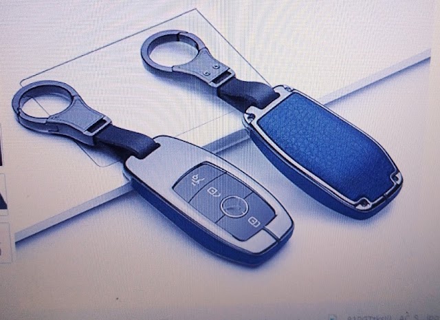 ontto - Funda para llave de coche inteligente (metal, piel, protección de 360 grados), color azul