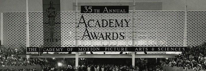 long, narrow photograph of the site of the 35th Academy Awards from 1963