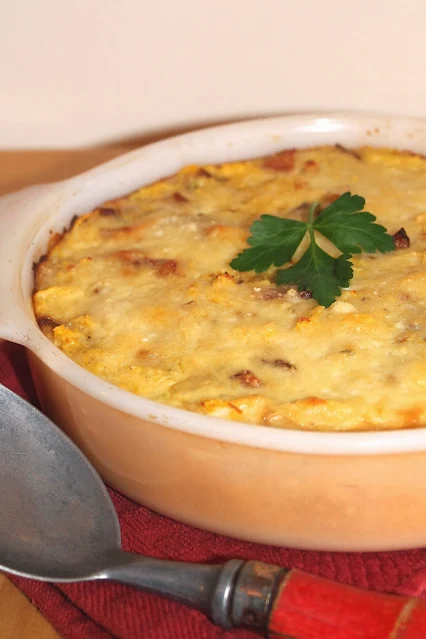 Finished spaghetti squash and bacon casserole.