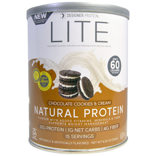 بروتين صحي بالشوكلاته والكريم والكوكيز من اي هيرب Designer Protein, Lite, Natural Protein, Chocolate Cookies & Cream, 9.03 oz (256 g)