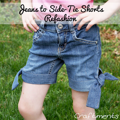 Craftiments:  Learn how to refashion a pair of jeans into side-tie or knot shorts.