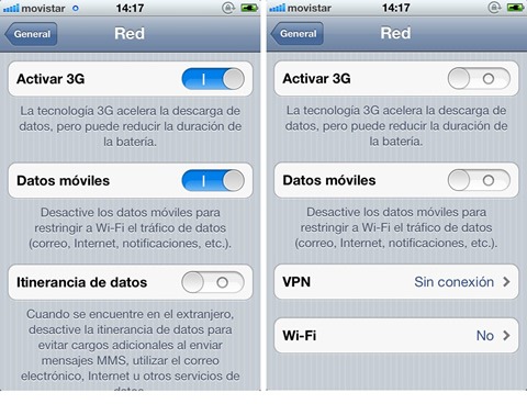 Ajustes de datos móviles