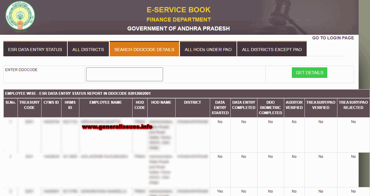 esr data entry status report