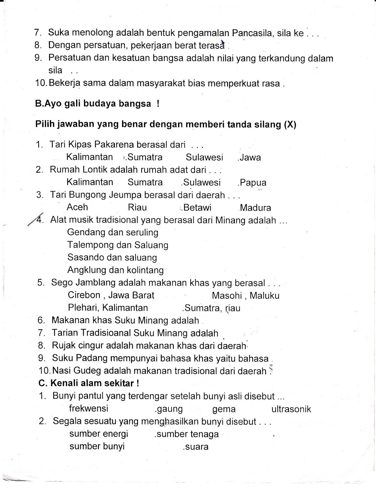 Formatif Tema 1 Indahnya Kebersamaan Halaman 2 Kelas 4 SD Semester Ganjil TA 2016 2017 Kurikulum2013