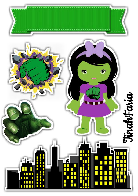 Hulk Chica: Toppers para Tartas, Tortas, Pasteles, Bizcochos o Cakes para Imprimir Gratis. 