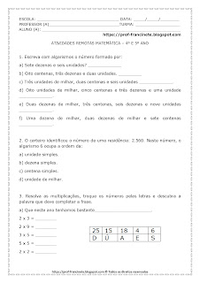 ATIVIDADES REMOTAS MATEMÁTICA – 4º E 5º ANO