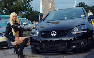 Sexy Blonde Angela posing with VW