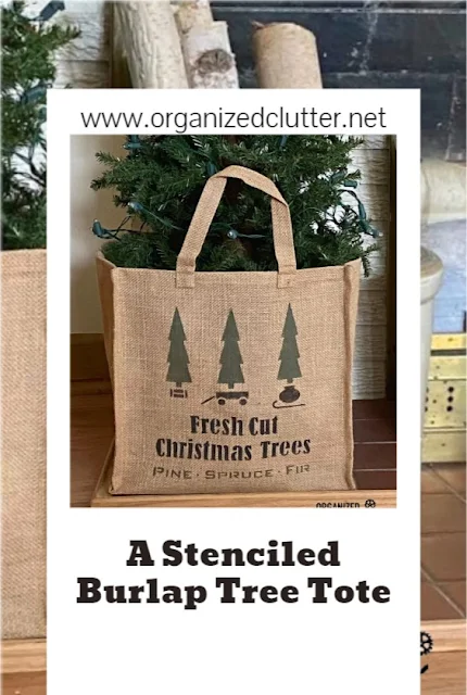 A Stenciled Burlap Tree Tote And The Christmas Trees Mantel