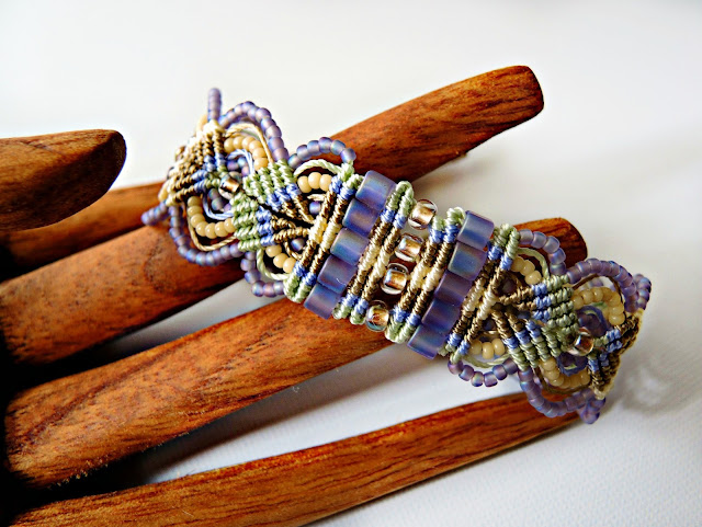 Micro macrame bracelet in spring colors by Sherri Stokey of Knot Just Macrame.