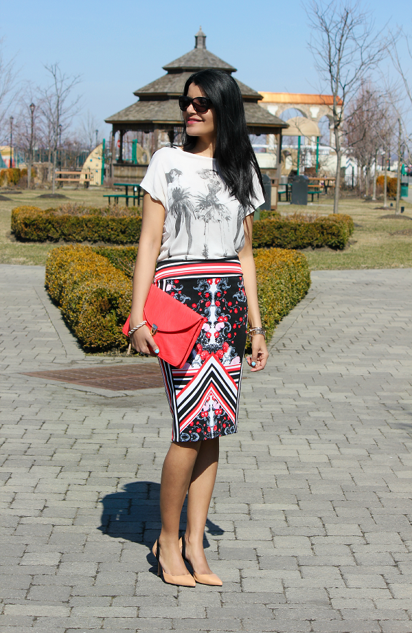 Mirror Prints, Mirror Print Pencil Skirt, JCPenney Skirt, Zara Pumps, Spring Outfit Ideas