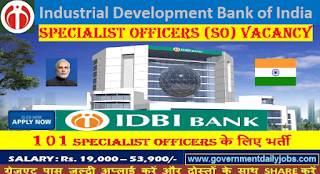  101 IDBI Specialist Officer Jobs, IDBI Bank Recruitment 2017