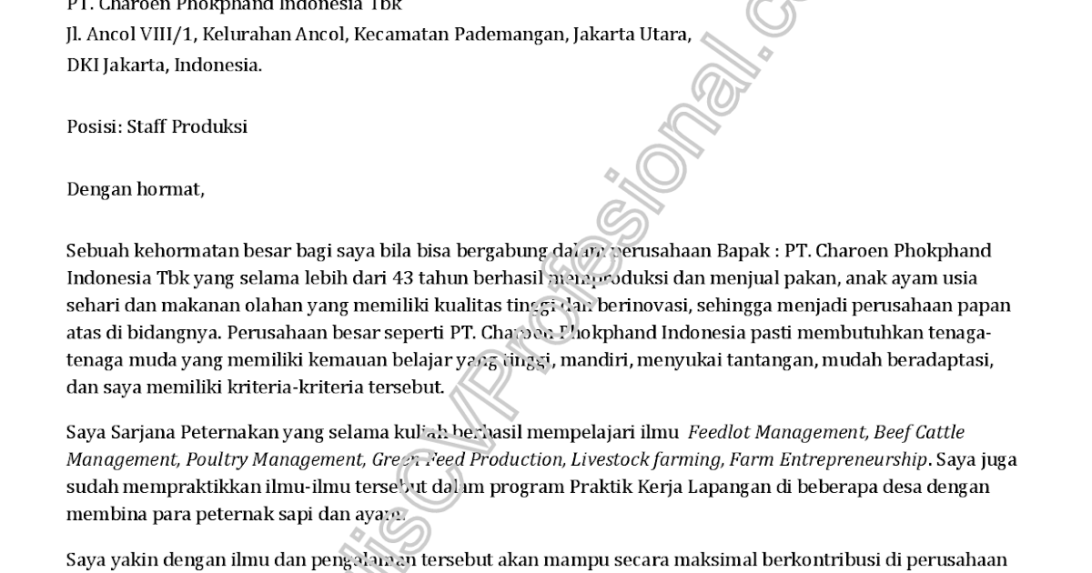 Contoh Surat Lamaran Kerja Fresh Graduate Sarjana Peternakan