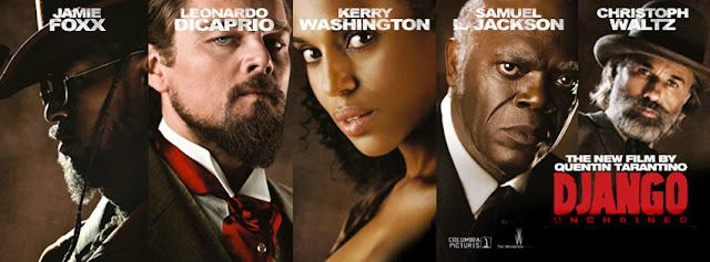 Christoph Waltz Jamie Foxx Leonardo DiCaprio Kerry Washington Samuel L Jackson in Django Unchained Directed by Quentin Tarantino