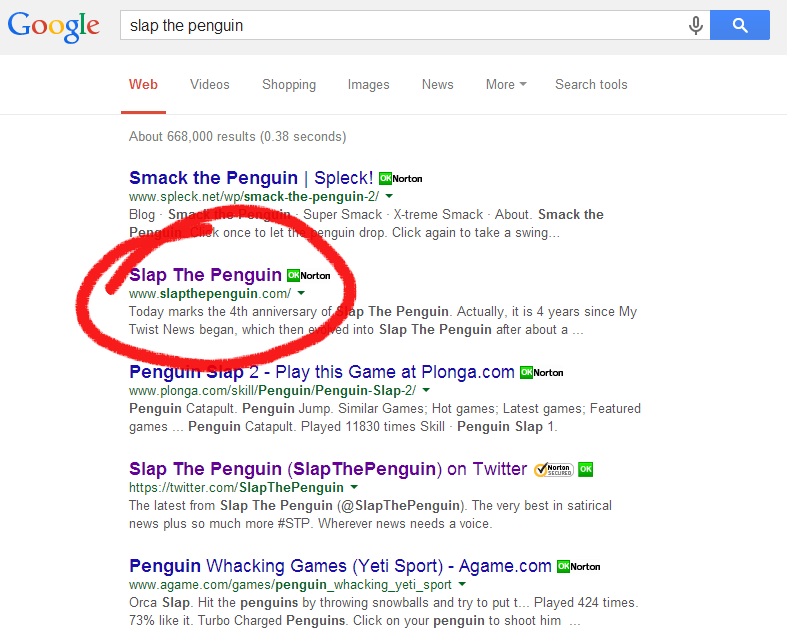 Slap the Penguin Google Search