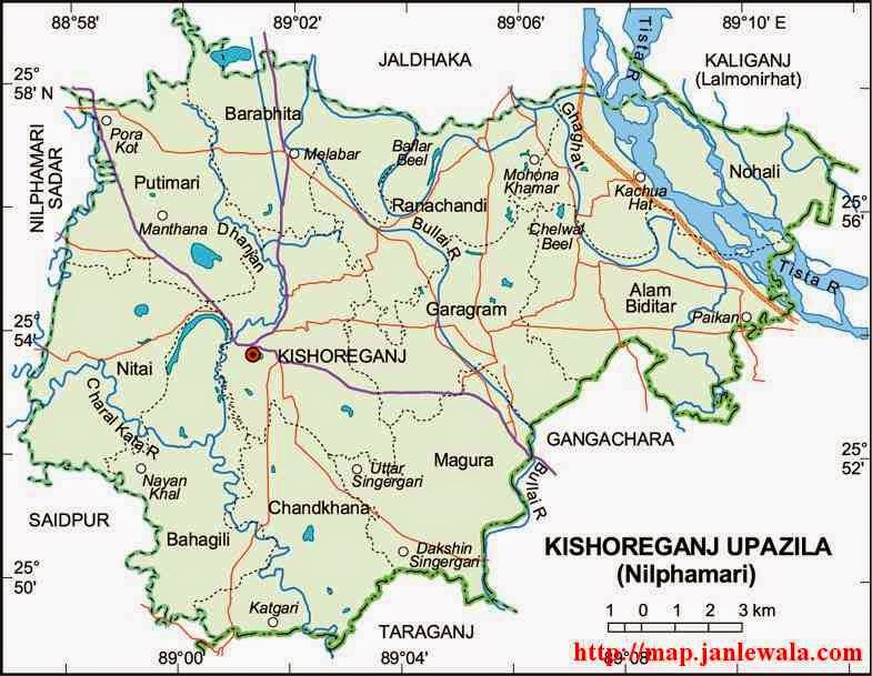 kishoreganj (nilphamari) upazila map of bangladesh