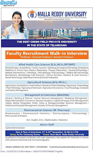 Hyderabad, Malla Reddy University Professor, Assistant Professor, System Administrator Recruitment 2022