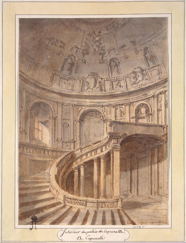 Staircase in the Palazzo Farnese in Caprarola by Charles-Louis Clerisseau - Architecture, Interiors Drawings from Hermitage Museum