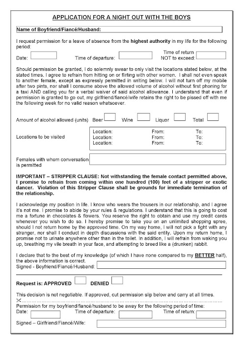 Night Out Permission Slip For Boys And Girls