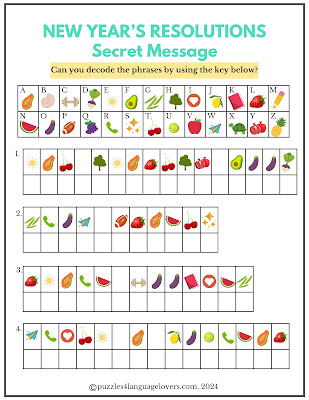 New Year's Resolutions : A Secret Words Puzzle for English Learners
