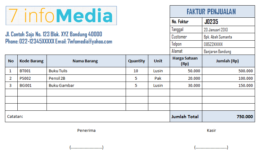 Contoh Faktur Penjualan  7InfoMedia